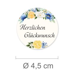 50 Aufkleber HERZLICHEN GLÜCKWUNSCH - Blumenmotiv...