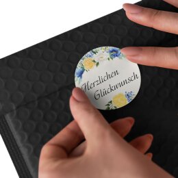 50 Aufkleber Blumenmotiv HERZLICHEN GLÜCKWUNSCH - Rund Ø 4,5 cm
