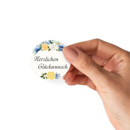50 Aufkleber Blumenmotiv HERZLICHEN GLÜCKWUNSCH - Rund Ø 4,5 cm