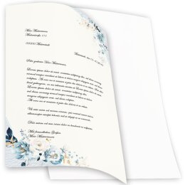 BLAUE BLUMEN Briefpapier Blumenmotiv CLASSIC 50 Blatt Briefpapier, DIN A4 (210x297 mm), A4C-8377-50