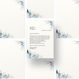 Motivpapier BLAUE BLUMEN - DIN A4 Format 100 Blatt