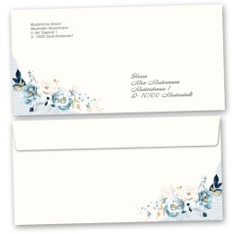 Briefumschläge Blumen & Blüten, BLAUE BLUMEN 10 Briefumschläge (ohne Fenster) - DIN LANG (220x110 mm) | selbstklebend | Online bestellen! | Paper-Media