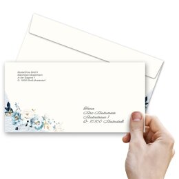 Briefumschläge BLAUE BLUMEN - 10 Stück DIN LANG (ohne Fenster)