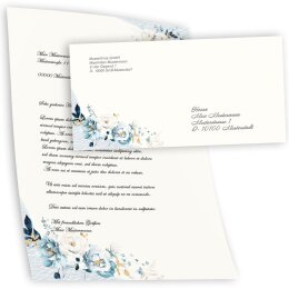 Briefumschläge BLAUE BLUMEN - 10 Stück DIN LANG (ohne Fenster)