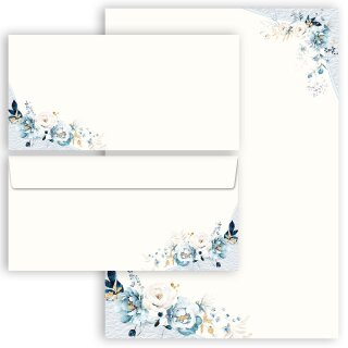 Briefpapier Set BLAUE BLUMEN - 100-tlg. DL (ohne Fenster) Blumen & Blüten, Briefpapier mit Umschlag, Paper-Media