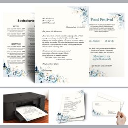 Motivpapier Set BLAUE BLUMEN - 100-tlg. DL (ohne Fenster)