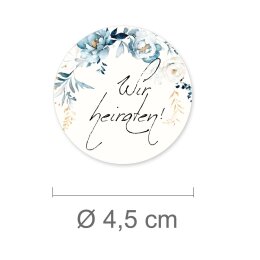 50 Aufkleber WIR HEIRATEN - Blumenmotiv Rund Ø 4,5...