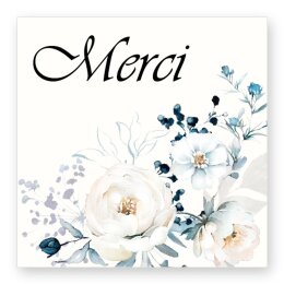 50 Aufkleber MERCI - Blumenmotiv Quadrat 4 x 4 cm Besondere Anlässe, Blumenmotiv, Paper-Media