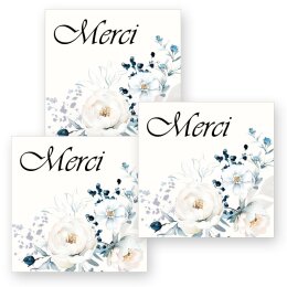 MERCI Aufkleber Blumenmotiv  50 Aufkleber, Quadrat 4 x 4 cm, AU-0-74