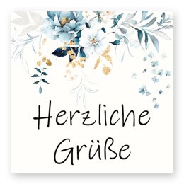 50 Aufkleber HERZLICHE GRÜßE - Blumenmotiv Quadrat 4 x 4 cm Besondere Anlässe, Blumenmotiv, Paper-Media