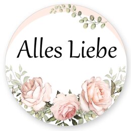 50 Aufkleber ALLES LIEBE - Blumenmotiv Rund Ø 4,5...