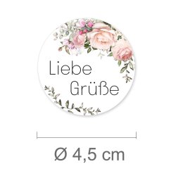 50 Aufkleber LIEBE GRÜßE - Blumenmotiv Rund...