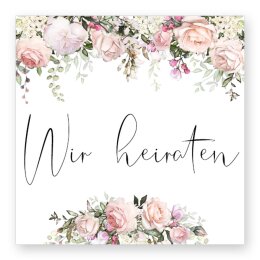 50 Aufkleber WIR HEIRATEN - Rosenmotiv Quadrat 4 x 4 cm...