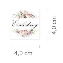 50 Aufkleber EINLADUNG - Blumenmotiv Quadrat 4 x 4 cm 90...
