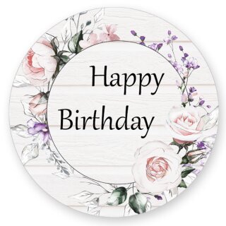 50 Aufkleber HAPPY BIRTHDAY - Blumen Rund Ø 4,5 cm Besondere Anlässe, Blumen, Paper-Media
